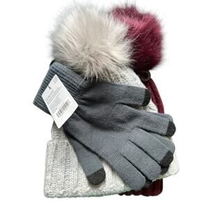 West Loop Women's Winter Bundle Pom Beanie X 2 + Text Gloves NWT